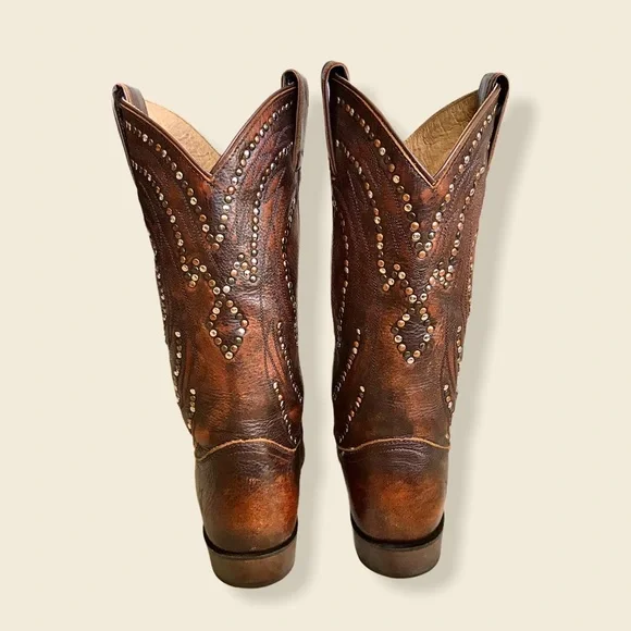 Frye Billy Stud Pull On Distressed Cowboy Boots - Picture 10 of 15
